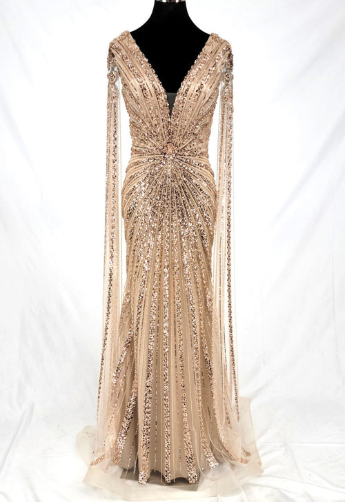 Chicas C840 Evening Black Floor-Length Sequin Shimmer Fabric Dress