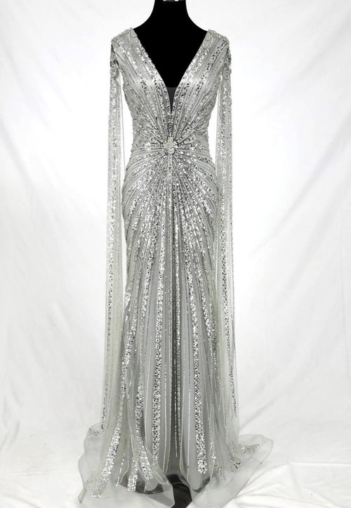 Chicas C840 Evening Black Floor-Length Sequin Shimmer Fabric Dress