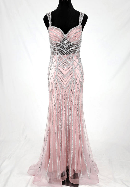 Chicas C835 Evening Silver Mermaid Sweetheart Floor-Length Tulle Dress