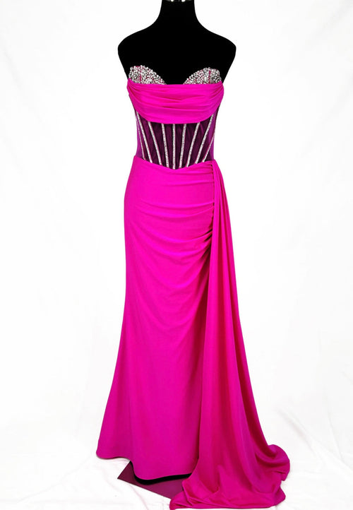 Chicas C367 Elegant Evening Black Strapless Floor-Length Corset Satin Dress