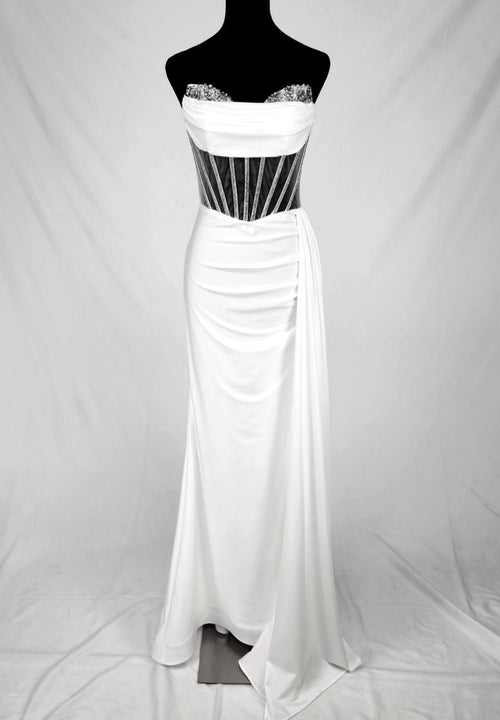 Chicas C367 Elegant Evening Black Strapless Floor-Length Corset Satin Dress
