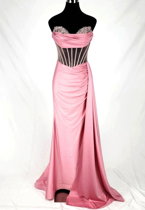 Chicas C367 Elegant Evening Black Strapless Floor-Length Corset Satin Dress