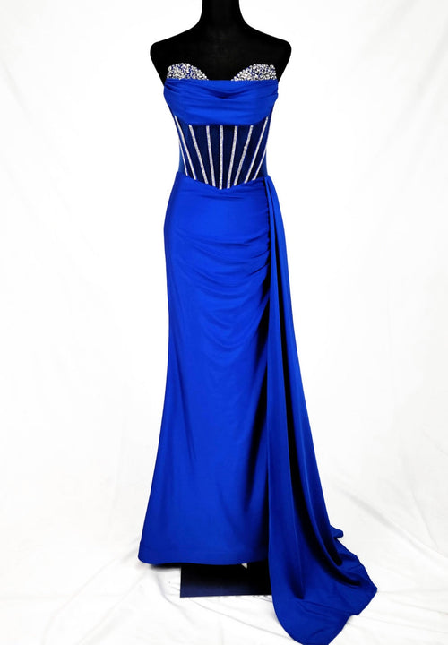 Chicas C367 Elegant Evening Black Strapless Floor-Length Corset Satin Dress