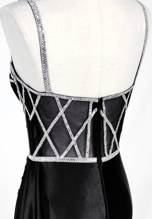 Chicas C368 Glam Evening Black Sweetheart Floor-Length Corset Satin Dress