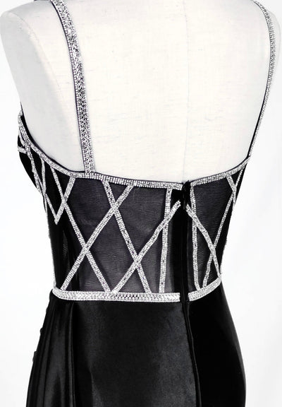 Chicas C368 Glam Evening Black Sweetheart Floor-Length Corset Satin Dress