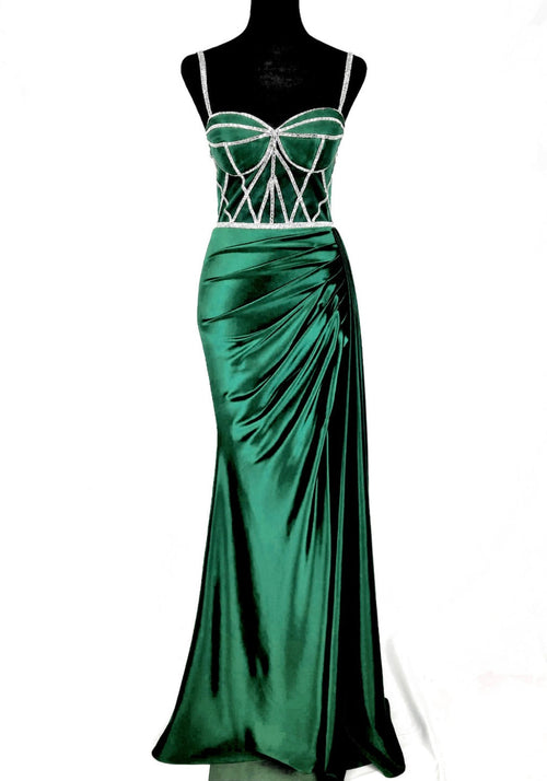 Chicas C368 Glam Evening Black Sweetheart Floor-Length Corset Satin Dress