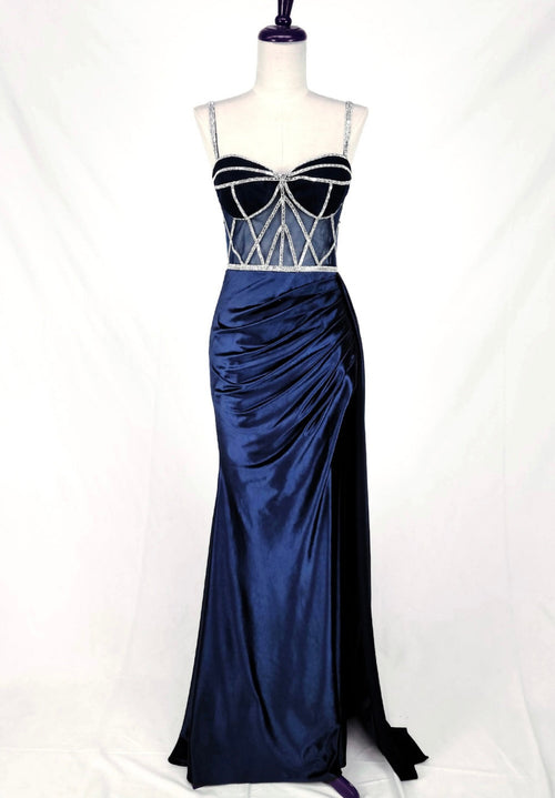 Chicas C368 Glam Evening Black Sweetheart Floor-Length Corset Satin Dress