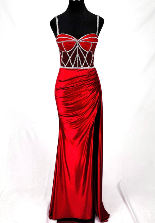 Chicas C368 Glam Evening Black Sweetheart Floor-Length Corset Satin Dress