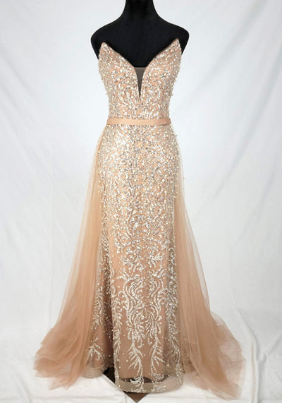 Chicas C839 Evening Silver Sweetheart Floor-Length Beaded Tulle Dress