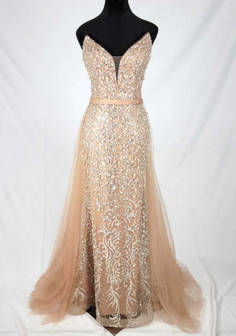 Chicas C839 Evening Silver Sweetheart Floor-Length Beaded Tulle Dress