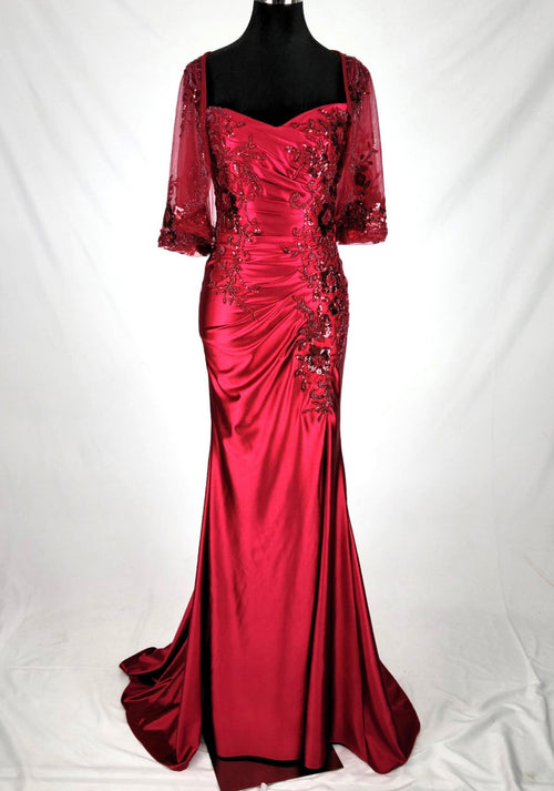 Chicas C364 Elegant Bridal Black Sweetheart Floor-Length Sequin Satin Dress