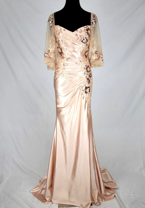 Chicas C364 Elegant Bridal Black Sweetheart Floor-Length Sequin Satin Dress