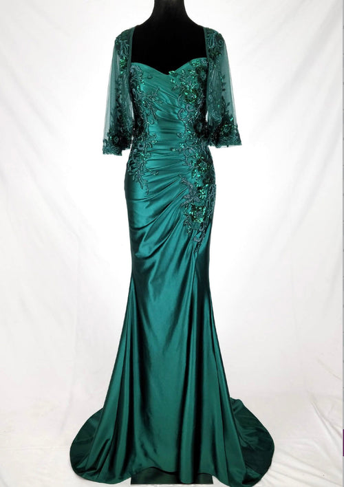 Chicas C364 Elegant Bridal Black Sweetheart Floor-Length Sequin Satin Dress