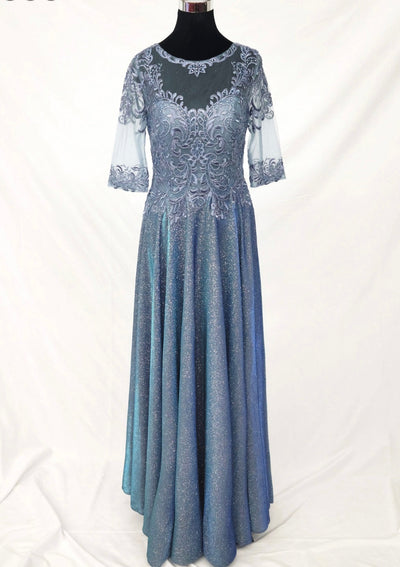 Chicas 5XL6XL Elegant Glitter Bridal Blue A-Line Illusion Tulle Dress