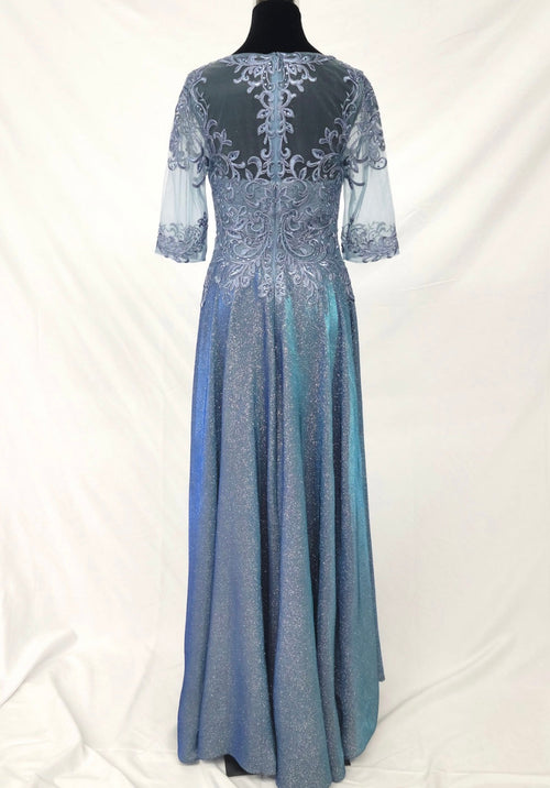 Chicas 5XL6XL Elegant Glitter Bridal Blue A-Line Illusion Tulle Dress