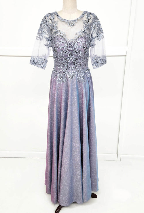 Chicas 5XL6XL Elegant Glitter Bridal Blue A-Line Illusion Tulle Dress