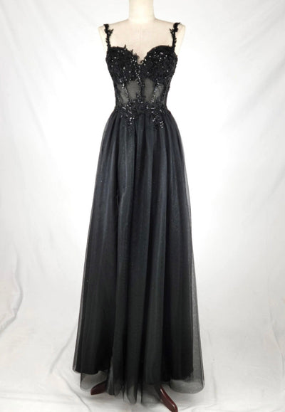 Chicas C365 Elegant Printed Evening Black A-Line Sweetheart Tulle Dress