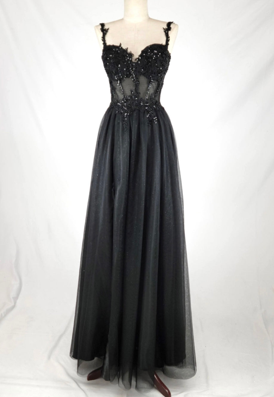 Chicas C365 Elegant Printed Evening Black A-Line Sweetheart Tulle Dress