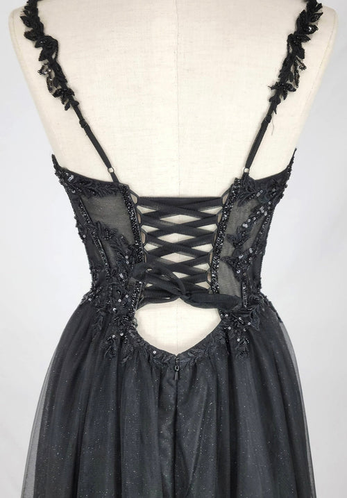 Chicas C365 Elegant Printed Evening Black A-Line Sweetheart Tulle Dress