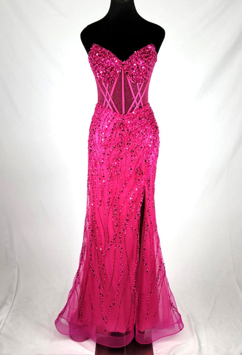 Chicas C366 Evening Black Strapless Floor-Length Corset High-Slit Fabric Dress