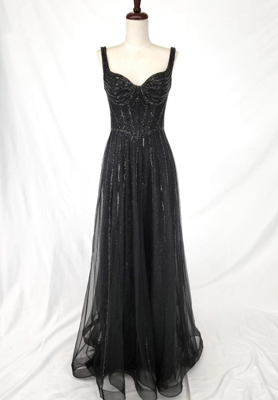 Chicas C834 Elegant Glitter Evening Black A-Line Floor-Length Tulle Dress