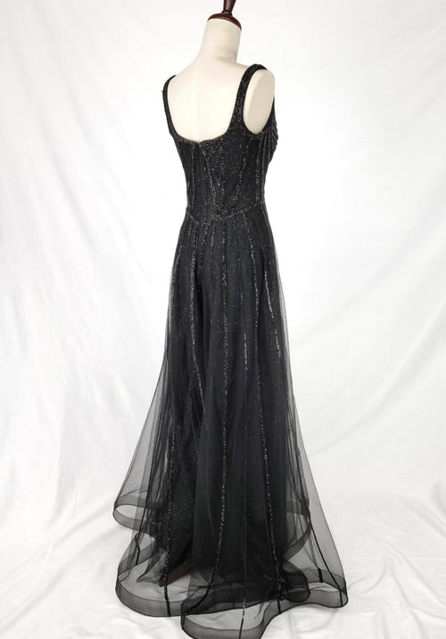 Chicas C834 Elegant Glitter Evening Black A-Line Floor-Length Tulle Dress