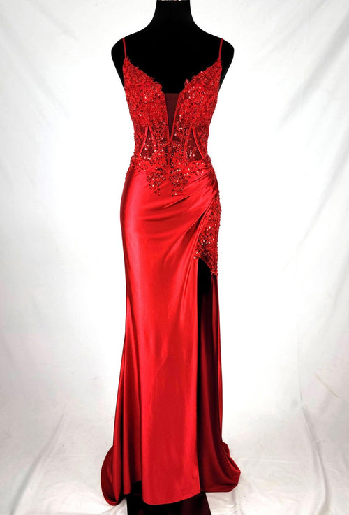 Chicas D501 Elegant Evening Black Illusion Floor-Length Corset Satin Dress