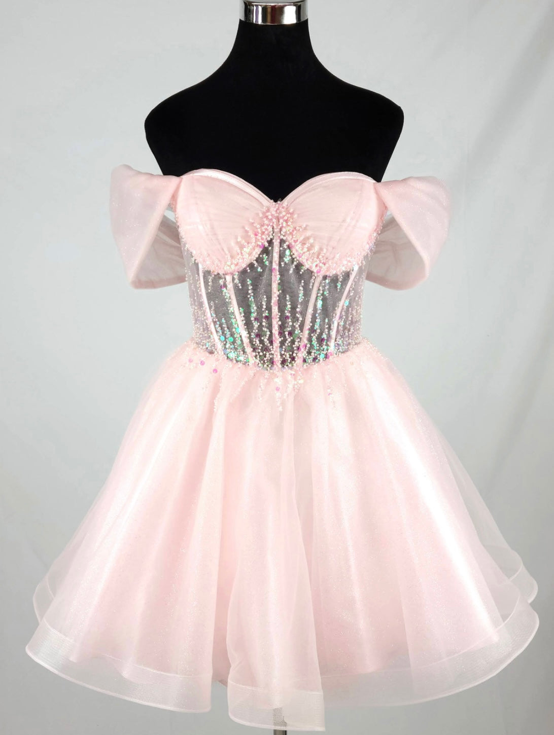 Chicas C363 Cocktail Pink Sweetheart Short Corset Beaded Organza Dress
