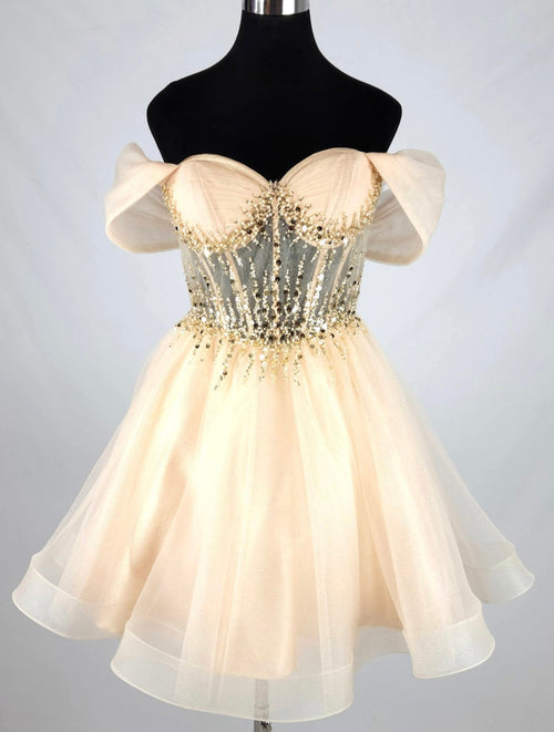 Chicas C363 Cocktail Pink Sweetheart Short Corset Beaded Organza Dress