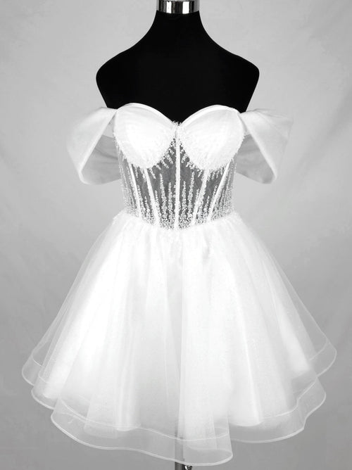 Chicas C363 Cocktail Pink Sweetheart Short Corset Beaded Organza Dress