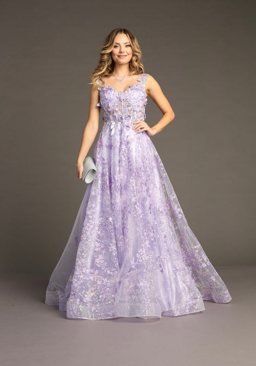 Chicas C818 Modern Printed Evening Lilac A-Line Sweetheart Tulle Dress
