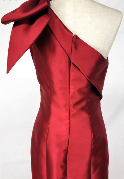 Chicas DM8690 Elegant Evening Red Mermaid One-Shoulder Bow Satin Dress