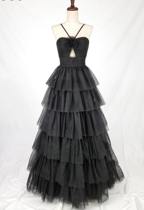 Chicas C837 Romantic Printed Evening Black Sweetheart Floral Tulle Dress