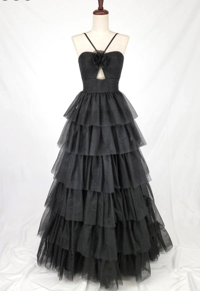 Chicas C837 Romantic Printed Evening Black Sweetheart Floral Tulle Dress