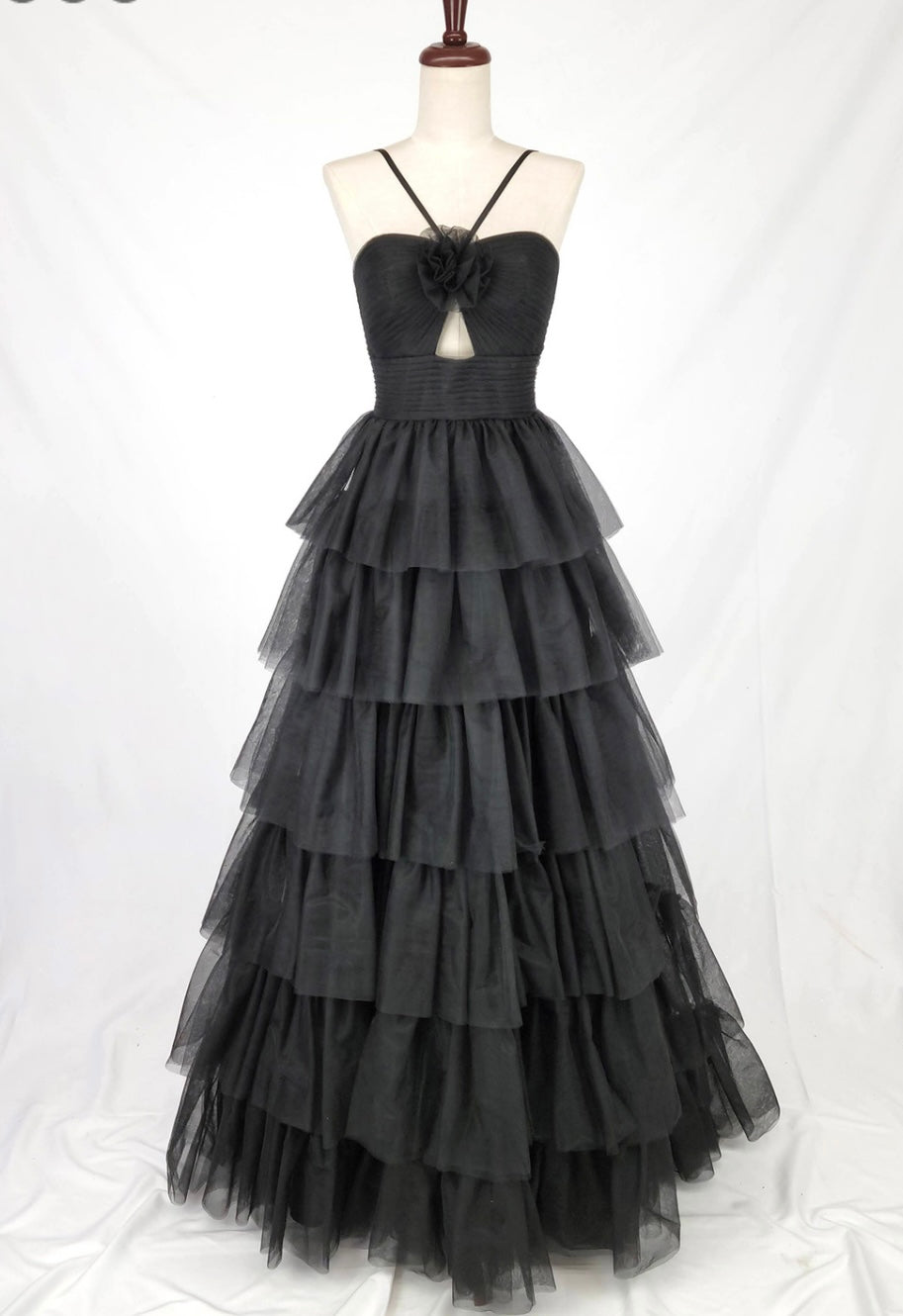 Chicas C837 Romantic Printed Evening Black Sweetheart Floral Tulle Dress