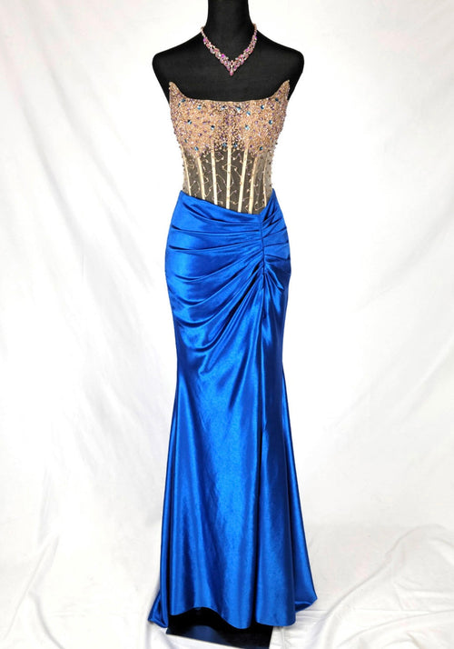 Chicas C831 Evening Black Strapless Floor-Length Corset Satin Dress