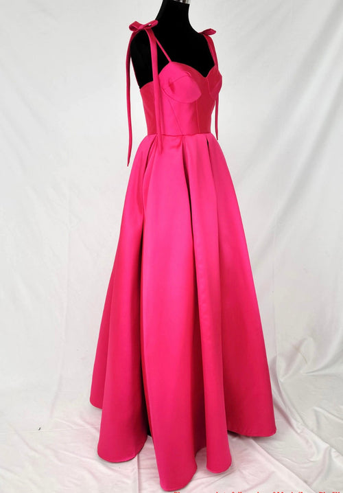 Chicas DM8033 Modern Prom Blue A-Line Sweetheart Bow Floor-Length Satin Dress
