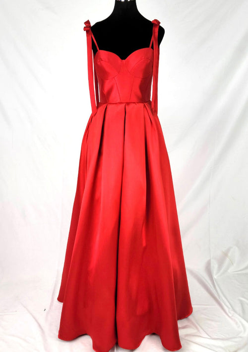Chicas DM8033 Modern Prom Blue A-Line Sweetheart Bow Floor-Length Satin Dress