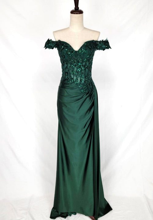 Chicas C362 Printed Evening Red Illusion Floral Floor-Length Satin Dress