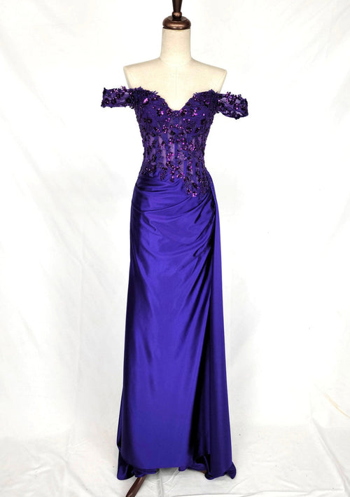 Chicas C362 Printed Evening Red Illusion Floral Floor-Length Satin Dress