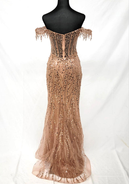 Chicas C331 Evening Floor-Length Corset High-Slit Beaded Fabric Dress