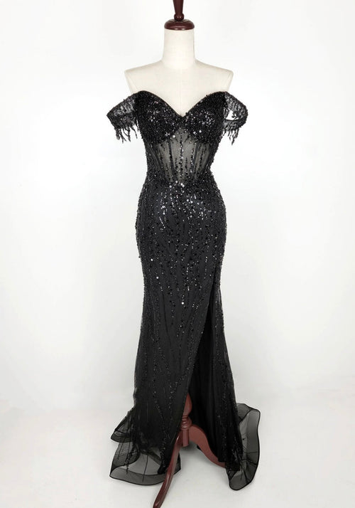 Chicas C331 Evening Floor-Length Corset High-Slit Beaded Fabric Dress