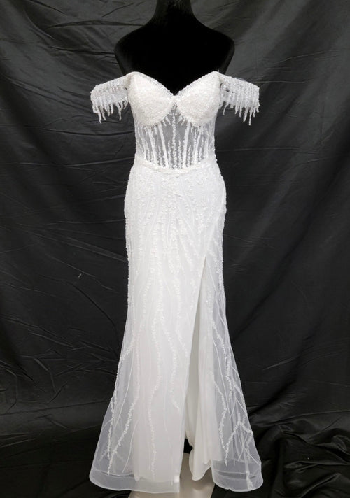 Chicas C331 Evening Floor-Length Corset High-Slit Beaded Fabric Dress