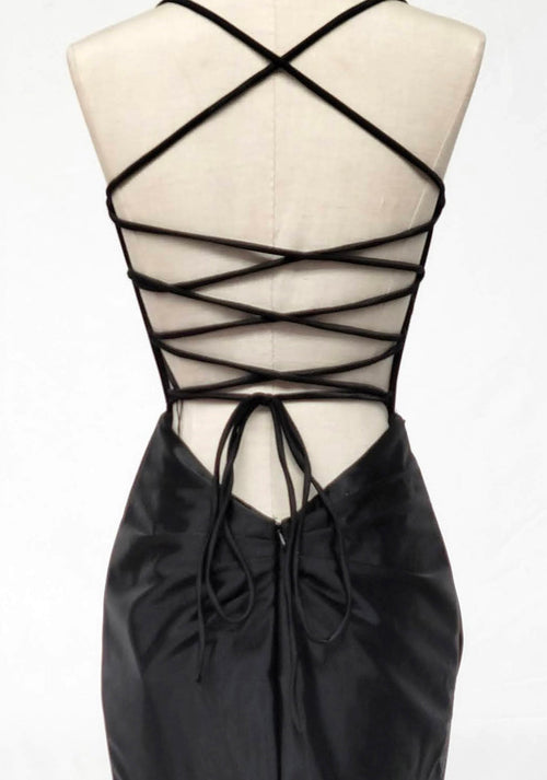 Chicas C360 Glam Evening Black Illusion Floor-Length Corset Satin Dress