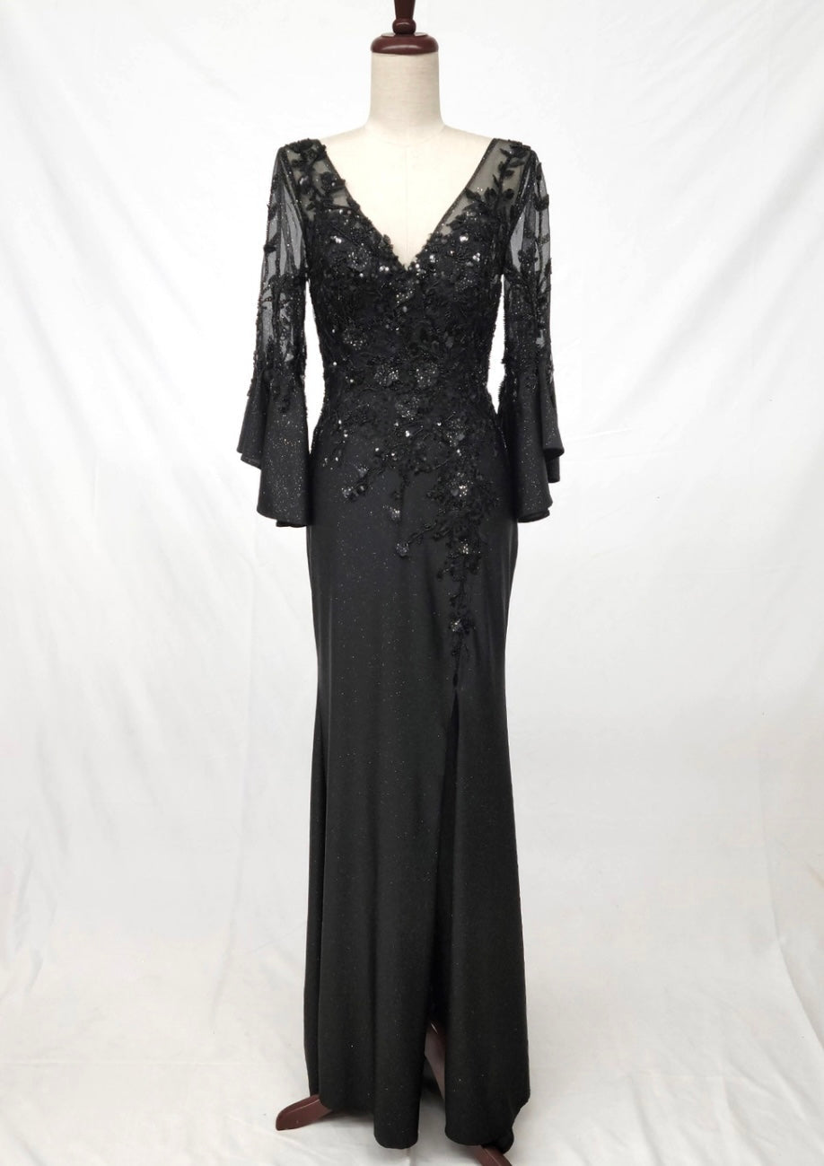 Chicas C357 Printed Bridal Black Floral Floor-Length Fabric Dress