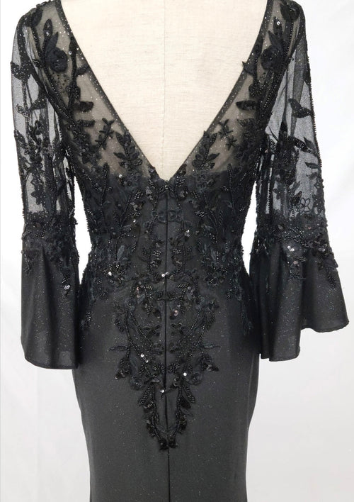 Chicas C357 Printed Bridal Black Floral Floor-Length Fabric Dress