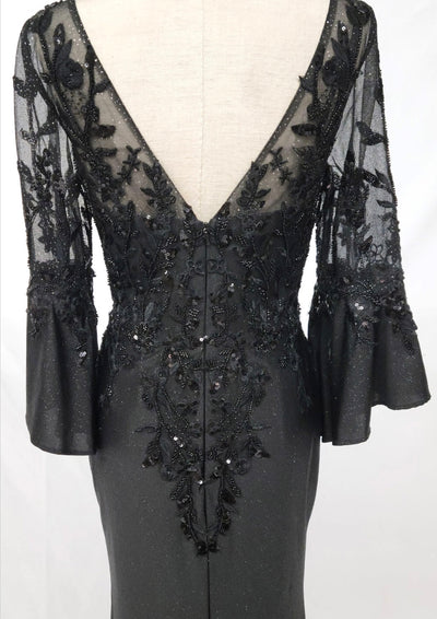 Chicas C357 Printed Bridal Black Floral Floor-Length Fabric Dress