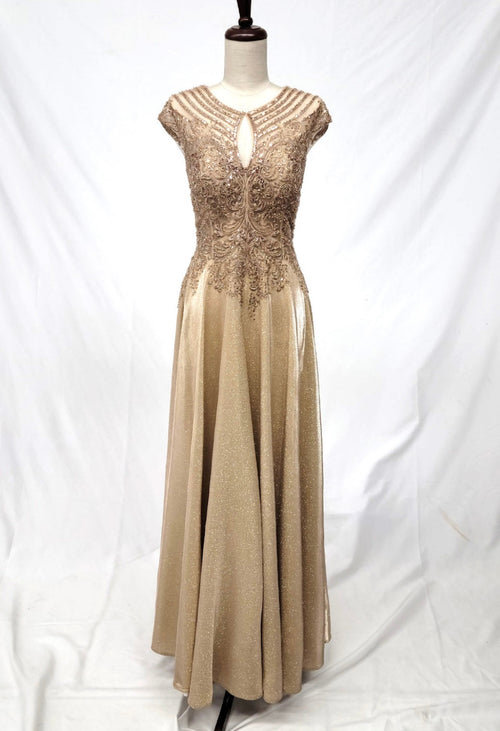 Chicas J132 Evening Blue A-Line Floor-Length Embroidered Shimmer Fabric Dress