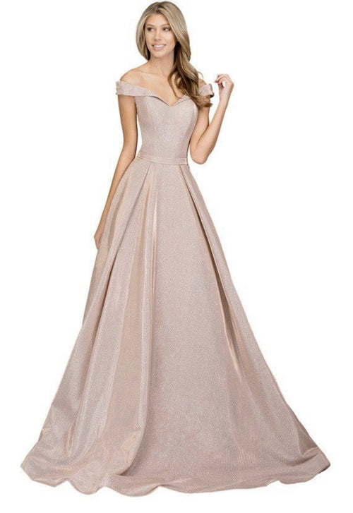 Chicas BT9017 Evening Blush A-Line Floor-Length Shimmer Fabric Dress