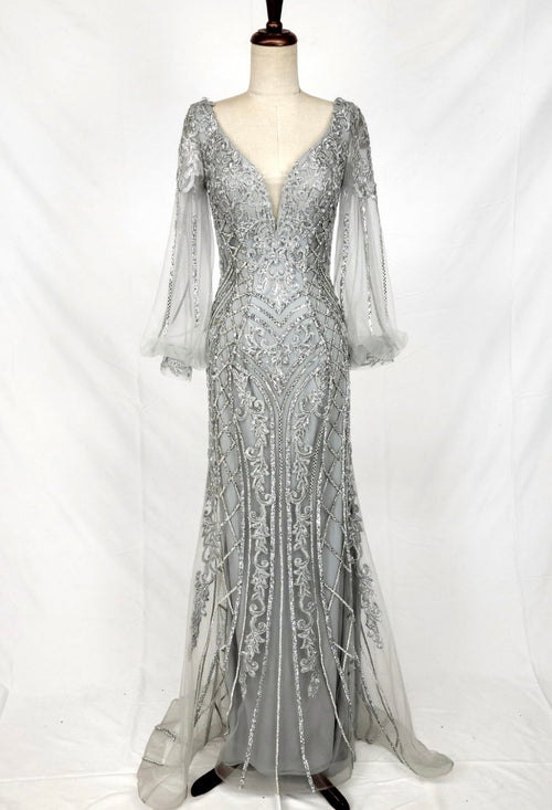 Chicas C339 Evening Gold Illusion Floor-Length Fabric Dress